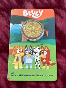 2024 Bluey 'Bluey & Friends' $1 Dollar Privy Mark Carded Coin