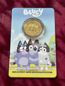 2024 Bluey 'Uncle Stripe, Aunt Trixie & Nana' $1 Dollar Privy Mark Carded Coin