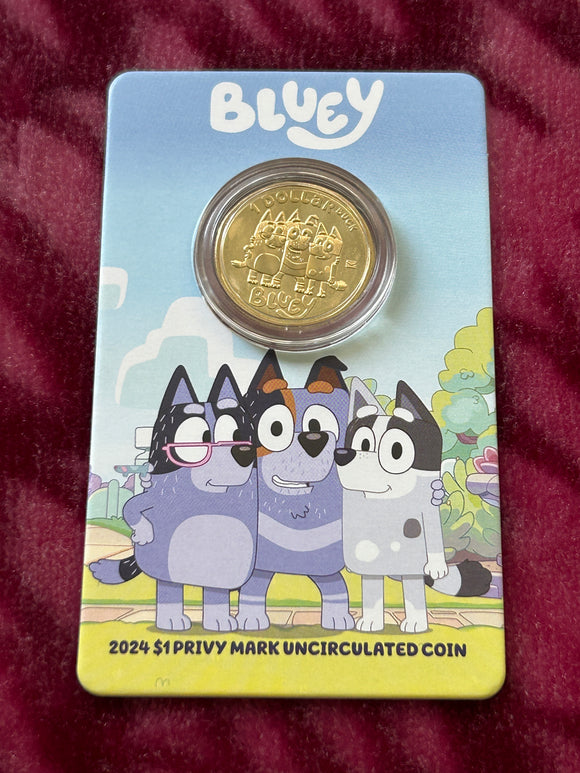 2024 Bluey 'Uncle Stripe, Aunt Trixie & Nana' $1 Dollar Privy Mark Carded Coin