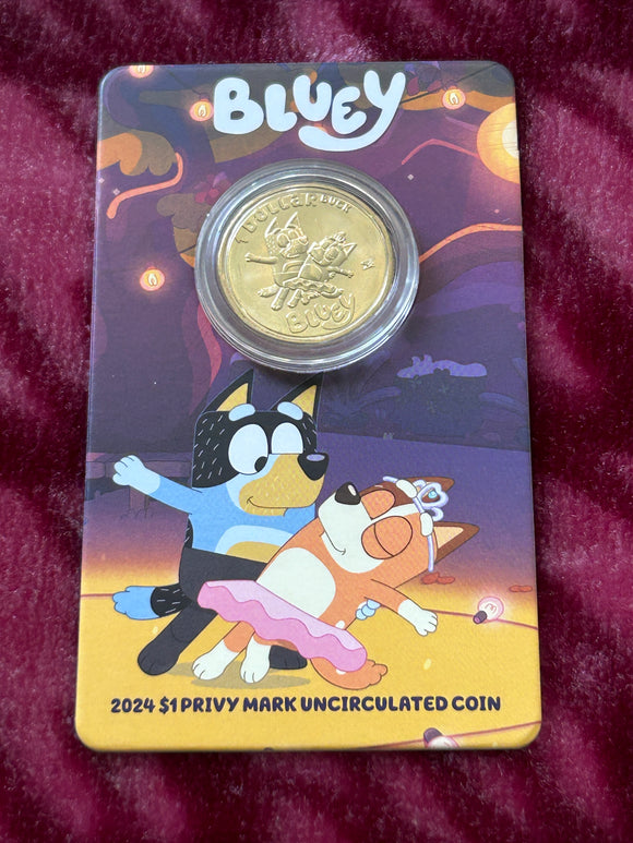 2024 Bluey 'Mum & Dad' $1 Dollar Privy Mark Carded Coin