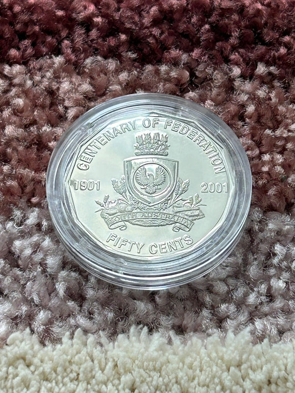 2001 Centenary of Federation SA Coat of Arms Proof 50c Coin