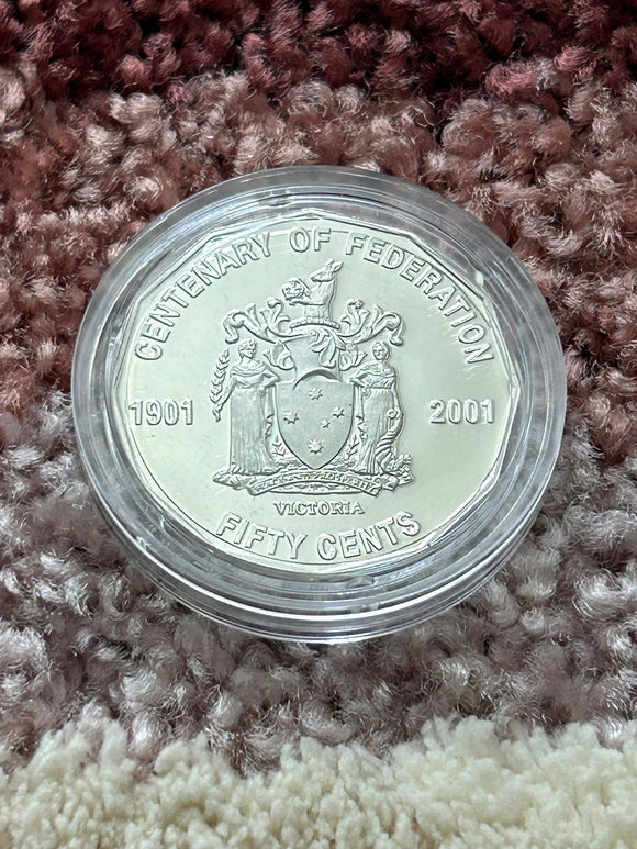 2001 Centenary of Federation VIC Coat of Arms Proof 50c Coin