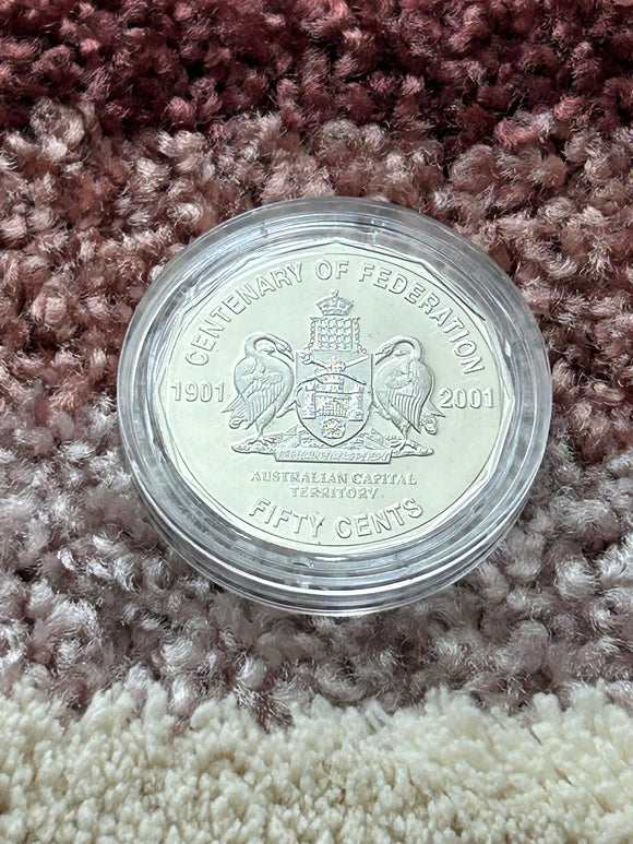 2001 Centenary of Federation CBR Coat of Arms Proof 50c Coin