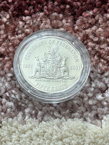 2001 Centenary of Federation NT Coat of Arms Proof 50c Coin