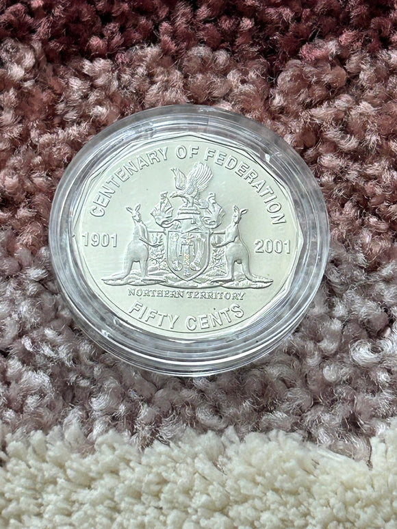 2001 Centenary of Federation NT Coat of Arms Proof 50c Coin