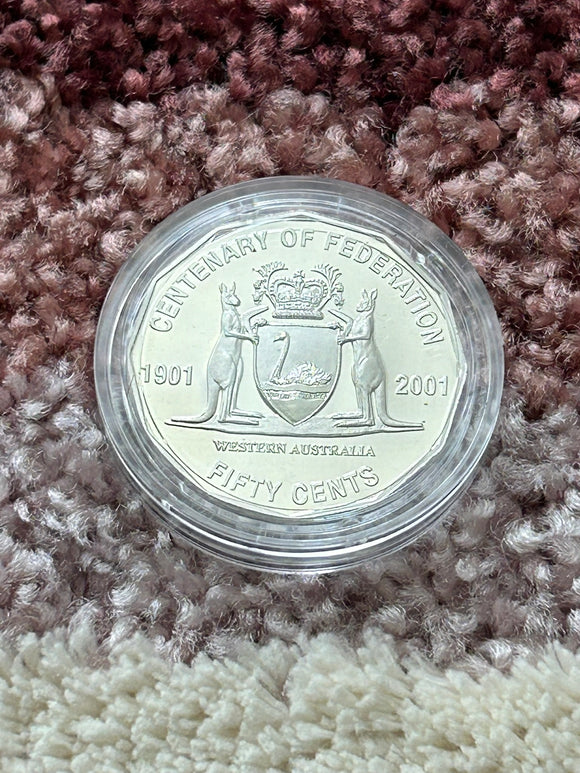 2001 Centenary of Federation WA Coat of Arms Proof 50c Coin