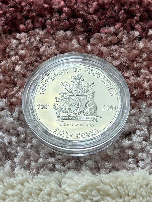 2001 Centenary of Federation Norfolk Island Coat of Arms Proof 50c Coin