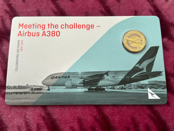 2020 Qantas 100 years Centenary $1 Carded Coin - Airbus A380 -