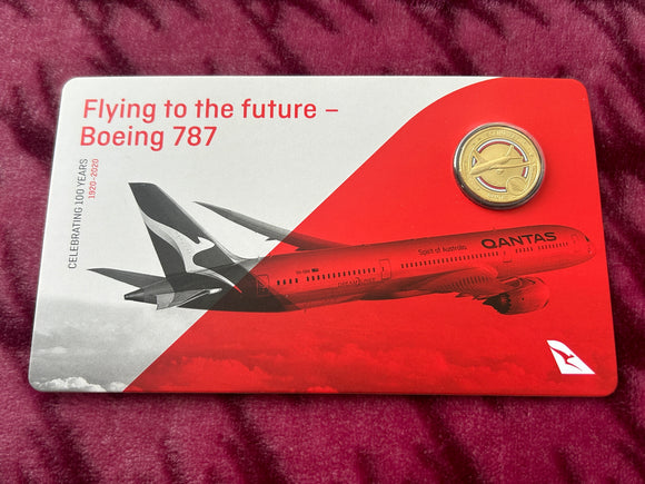 2020 Qantas 100 years Centenary $1 Carded Coin - Boeing 787 -