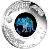 2014 The Tasmanian Devil 1 Oz Silver Proof Opal $1 Dollar Coin