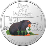 2022 20th anniversary of Diary of a Wombat 20c Uncirculated Coin in Presentation Book