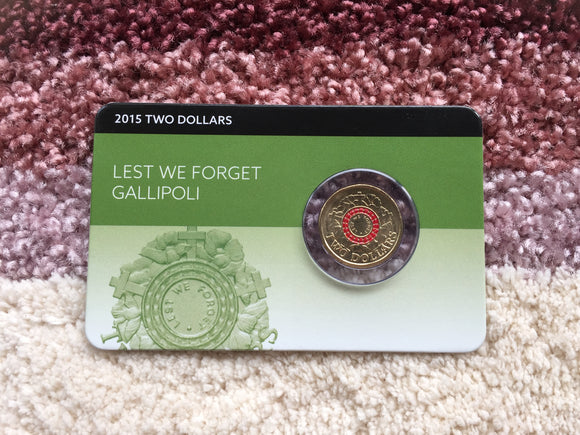 2015 Lest We Forget Red $2 Downies Carded Coin